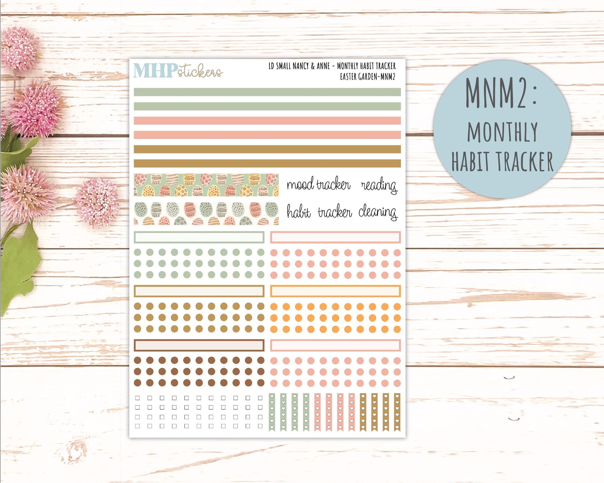 APRIL 2026 Stickers for Small Nancy & Anne Laurel Denise Planners. (Formerly Mini Planner) "Easter Garden" || MN