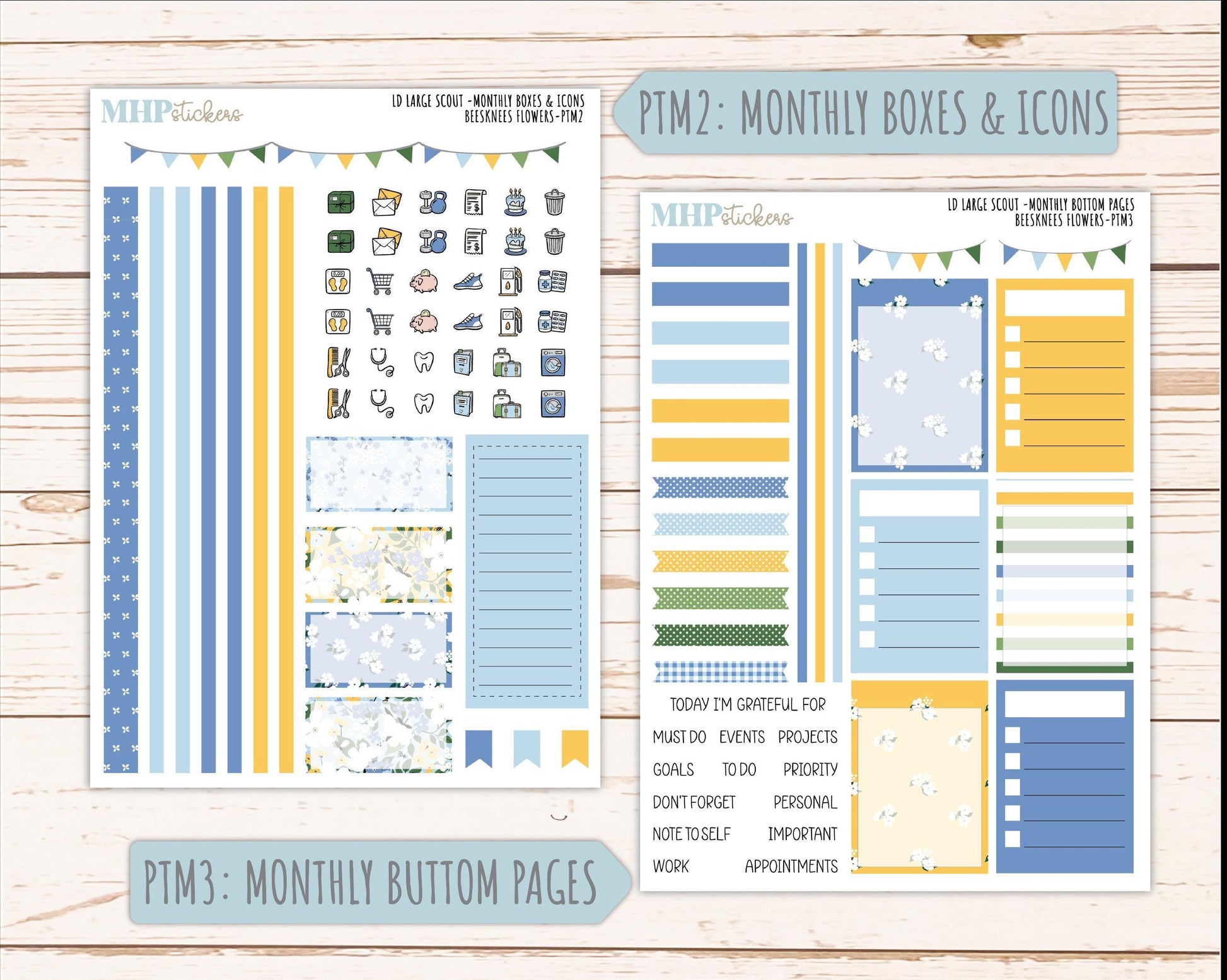 APRIL 2026 Stickers for the Large Scout Planner (formerly Portrait Planner). For Laurel Denise Planners "Bee's Knees Flowers" ||PT