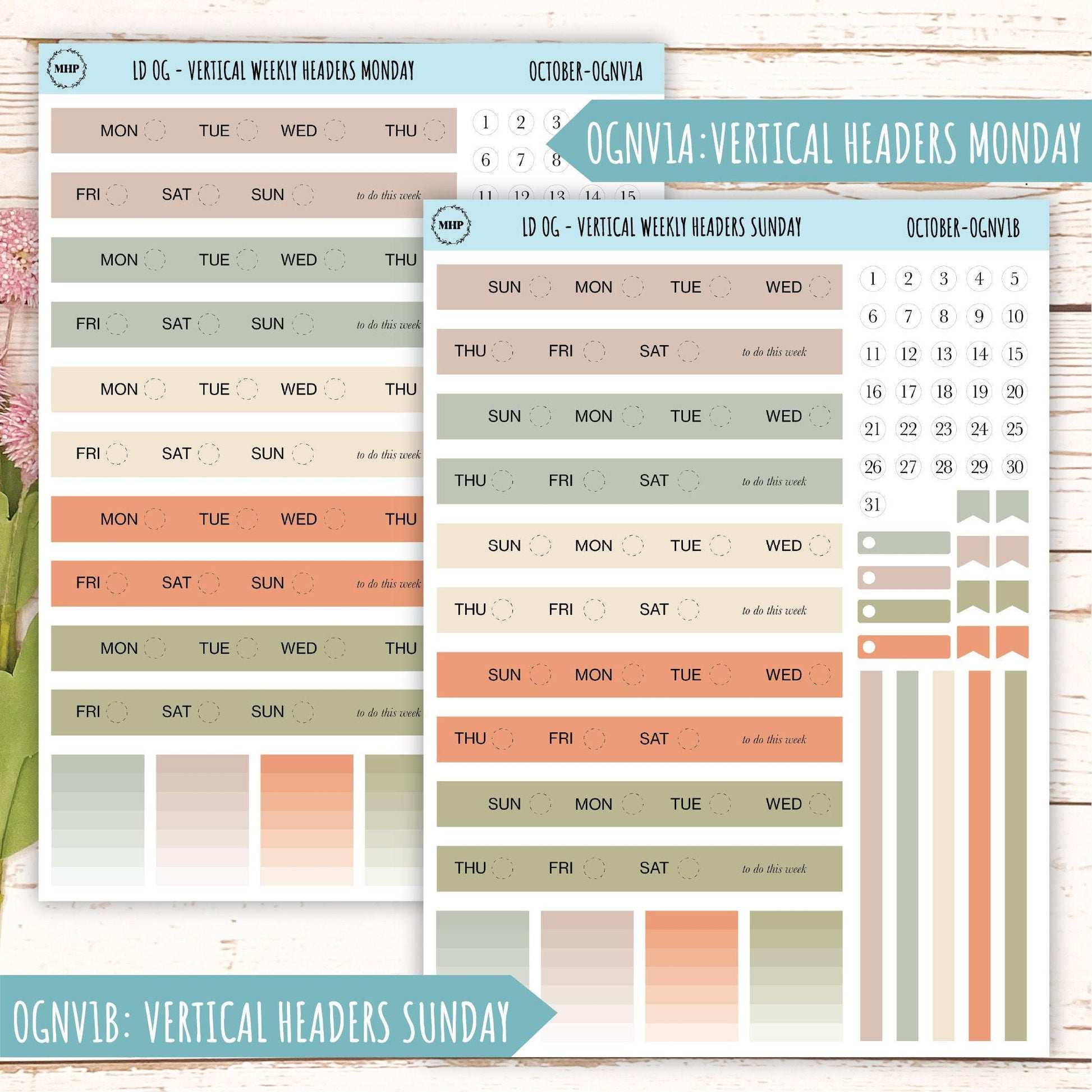 Neutral Color Stickers for Large size Horizontal & Vertical Laurel Denise Planner. (Formerly Original or Standar Size) OCTOBER || OGNOCT