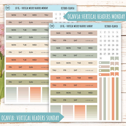 Neutral Color Stickers for Large size Horizontal & Vertical Laurel Denise Planner. (Formerly Original or Standar Size) OCTOBER || OGNOCT