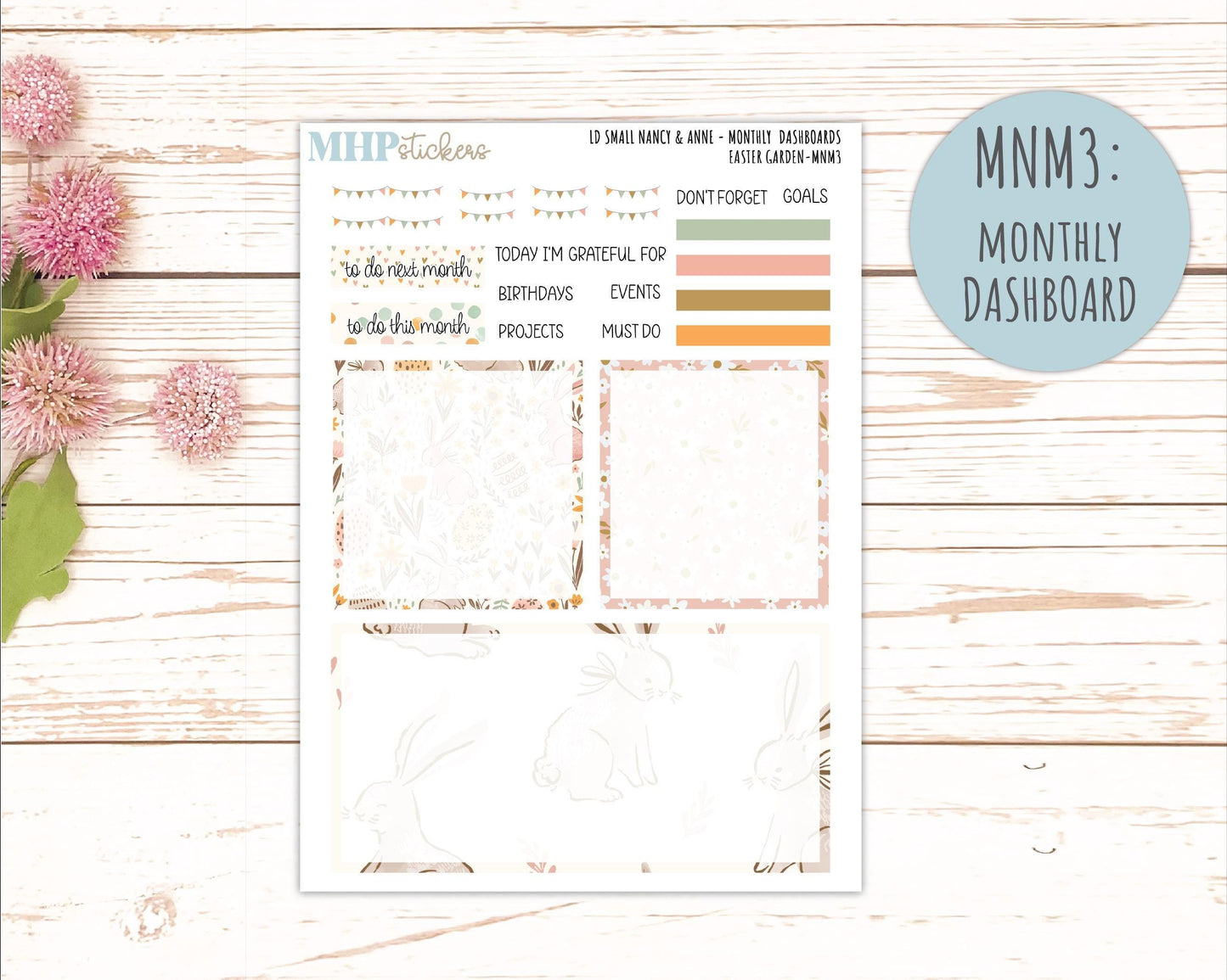 APRIL 2026 Stickers for Small Nancy & Anne Laurel Denise Planners. (Formerly Mini Planner) "Easter Garden" || MN