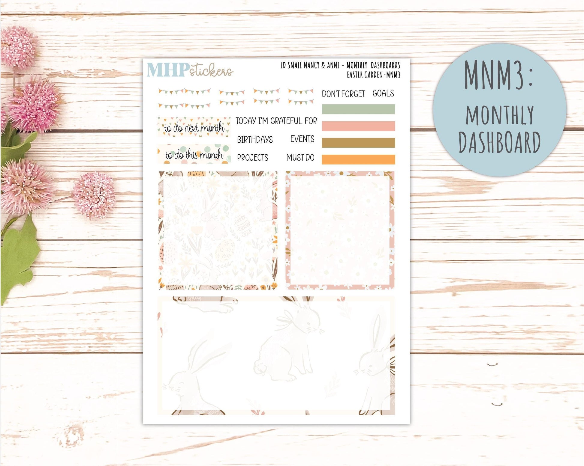 APRIL 2026 Stickers for Small Nancy & Anne Laurel Denise Planners. (Formerly Mini Planner) "Easter Garden" || MN