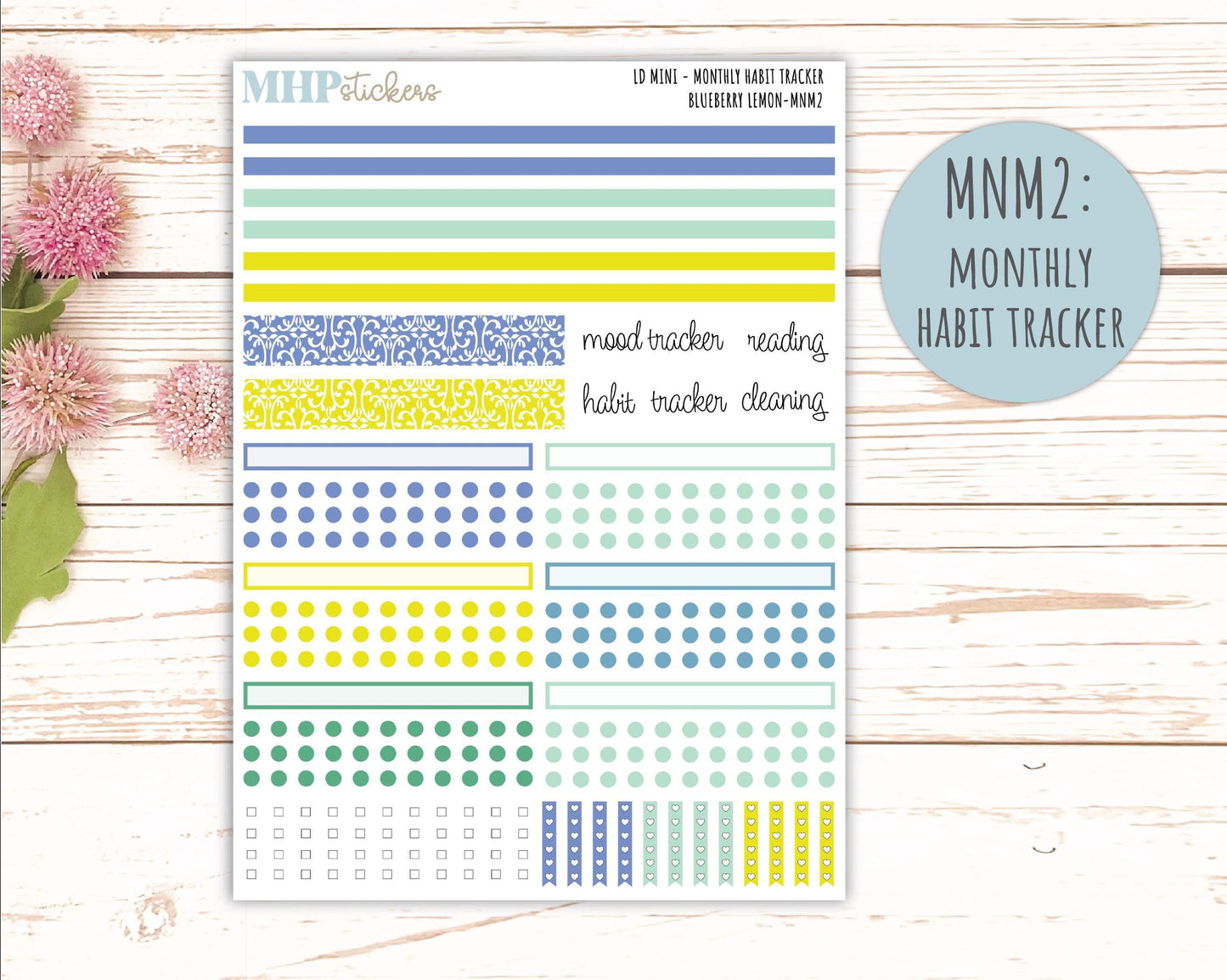 JULY 2025 Stickers for Small Horizontal & Vertical Laurel Denise Planners. (Formerly Mini Planner) "Blueberry Lemon" || MNBL