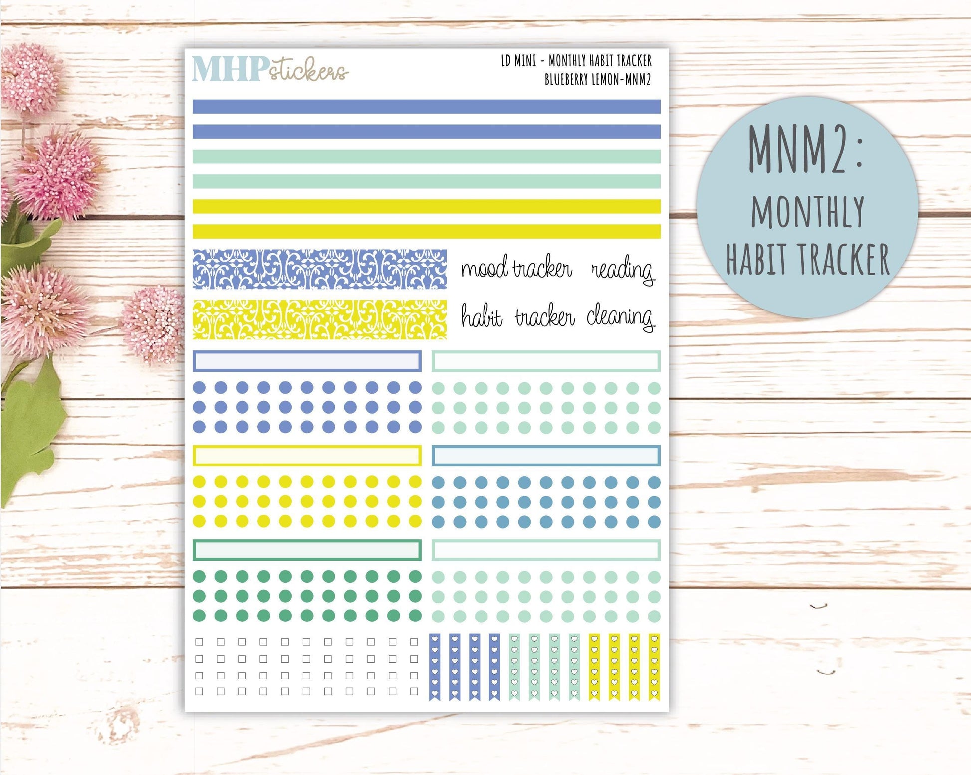 JULY 2025 Stickers for Small Horizontal & Vertical Laurel Denise Planners. (Formerly Mini Planner) "Blueberry Lemon" || MNBL