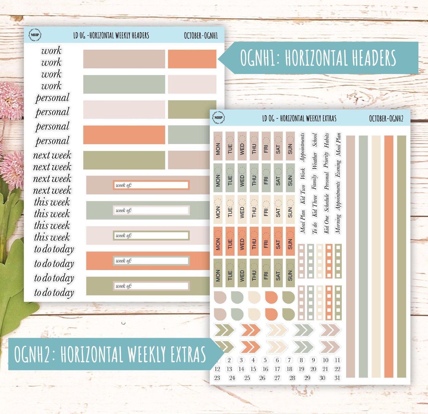 Neutral Color Stickers for Large size Horizontal & Vertical Laurel Denise Planner. (Formerly Original or Standar Size) OCTOBER || OGNOCT
