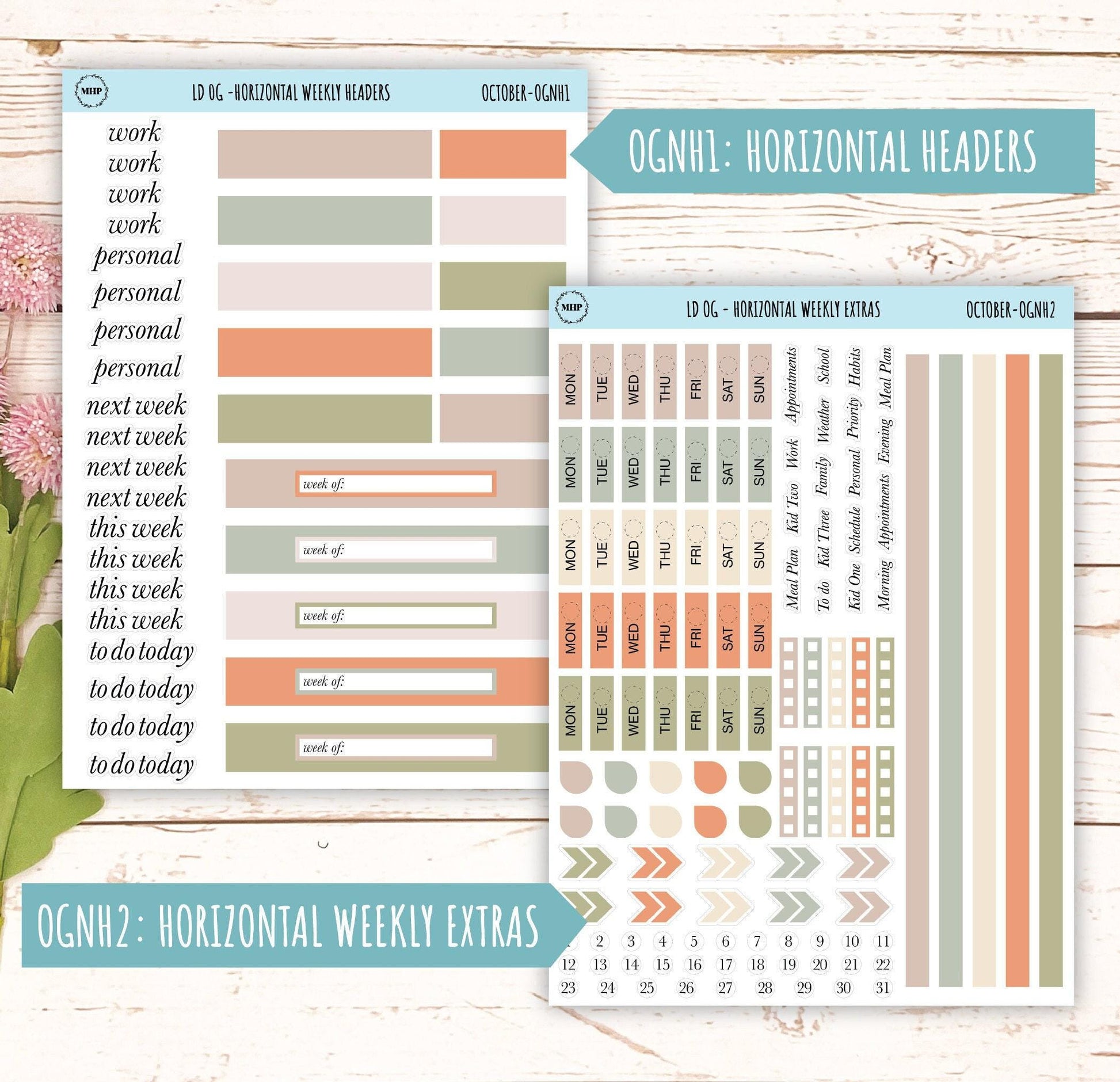 Neutral Color Stickers for Large size Horizontal & Vertical Laurel Denise Planner. (Formerly Original or Standar Size) OCTOBER || OGNOCT