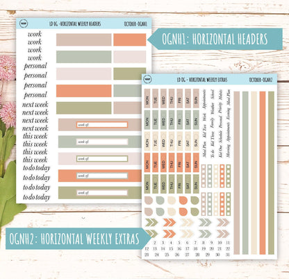 Neutral Color Stickers for Large size Horizontal & Vertical Laurel Denise Planner. (Formerly Original or Standar Size) OCTOBER || OGNOCT