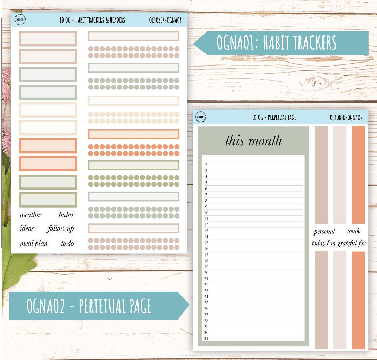 Neutral Color Stickers for Large size Horizontal & Vertical Laurel Denise Planner. (Formerly Original or Standar Size) OCTOBER || OGNOCT