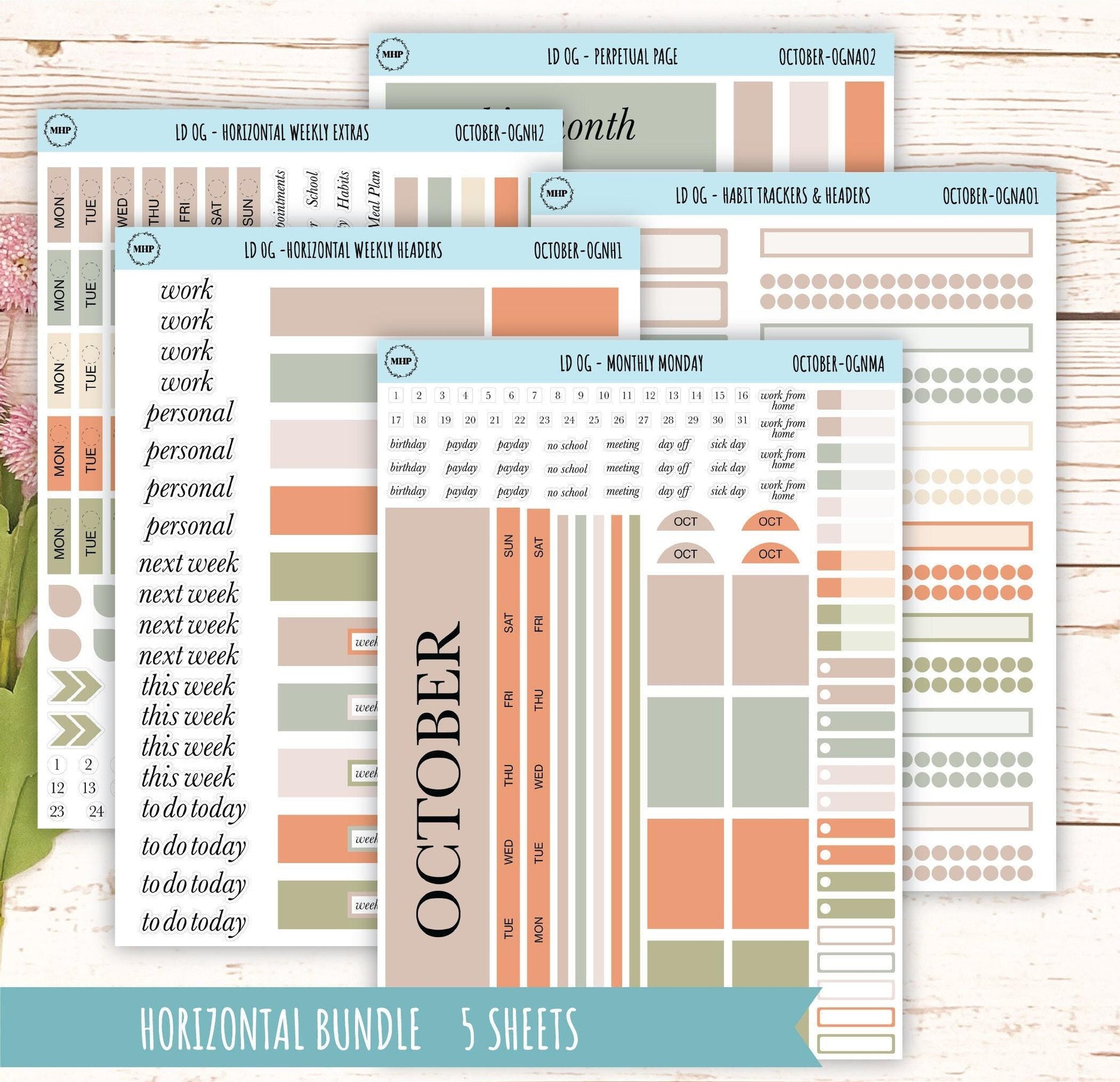 Neutral Color Stickers for Large size Horizontal & Vertical Laurel Denise Planner. (Formerly Original or Standar Size) OCTOBER || OGNOCT