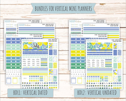 JULY 2025 Stickers for Small Horizontal & Vertical Laurel Denise Planners. (Formerly Mini Planner) "Blueberry Lemon" || MNBL