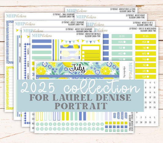 JULY 2025 Stickers for The Scout Laurel Denise Planner (formerly Portrait Planner). "Blueberry Lemon" || PTBL