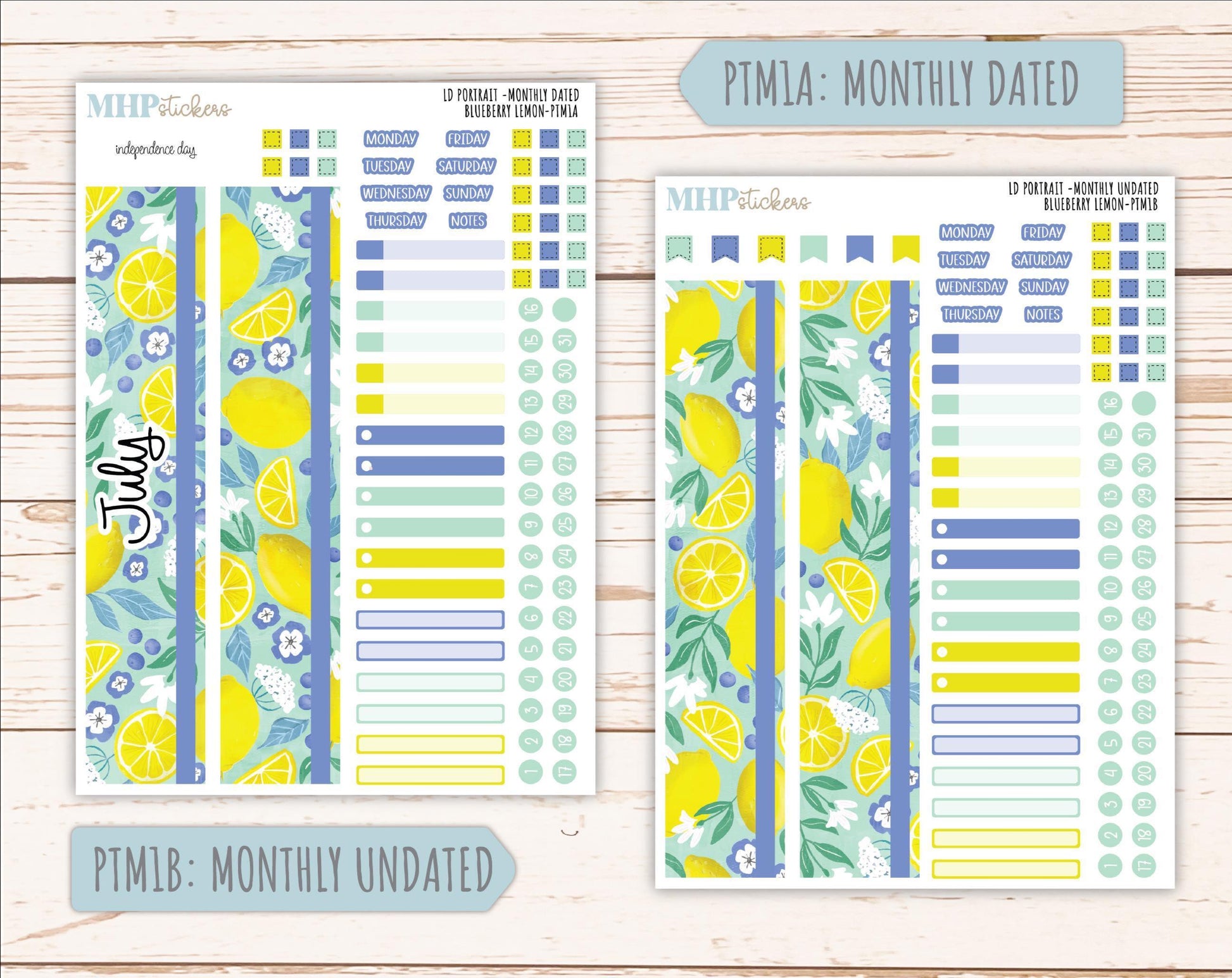 JULY 2025 Stickers for The Scout Laurel Denise Planner (formerly Portrait Planner). "Blueberry Lemon" || PTBL