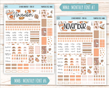 November Stickers for Small Horizontal & Vertical Laurel Denise Planners. (Formerly Mini Planner) "Pumpkin Spice" || MPS