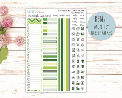 MARCH 2026 Stickers for the Mae & Kristy Laurel Denise Planners (Book Bound Planner) "Lucky Shamrock" || BB