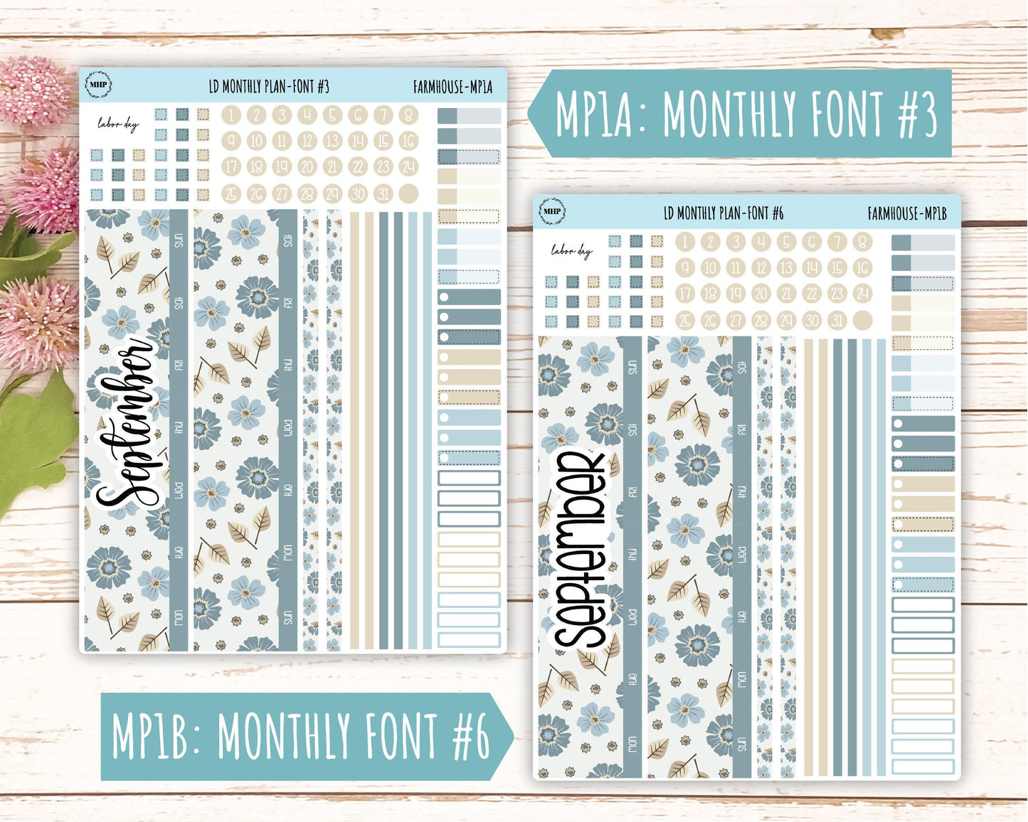 September Stickers for Large size Horizontal & Vertical Laurel Denise Planner. (Formerly Original or Standar Size) "Farmhouse" || OGFH