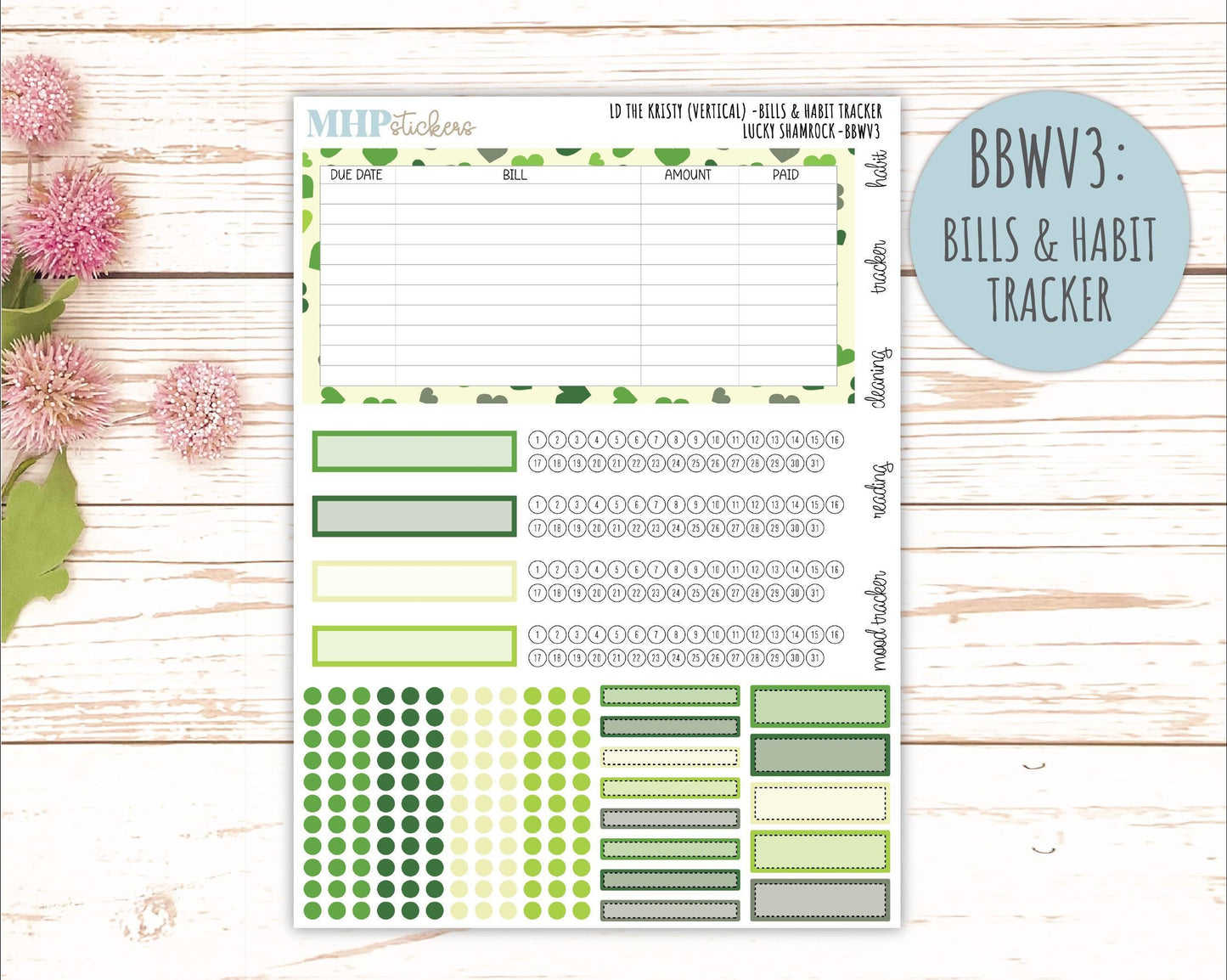MARCH 2026 Stickers for the Mae & Kristy Laurel Denise Planners (Book Bound Planner) "Lucky Shamrock" || BB