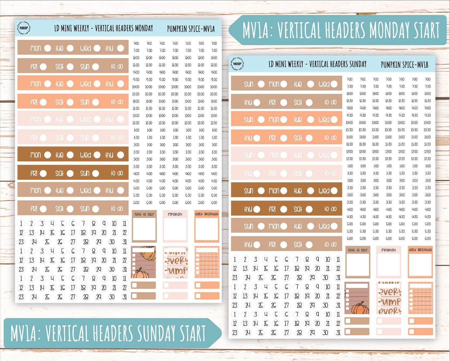November Stickers for Small Horizontal & Vertical Laurel Denise Planners. (Formerly Mini Planner) "Pumpkin Spice" || MPS