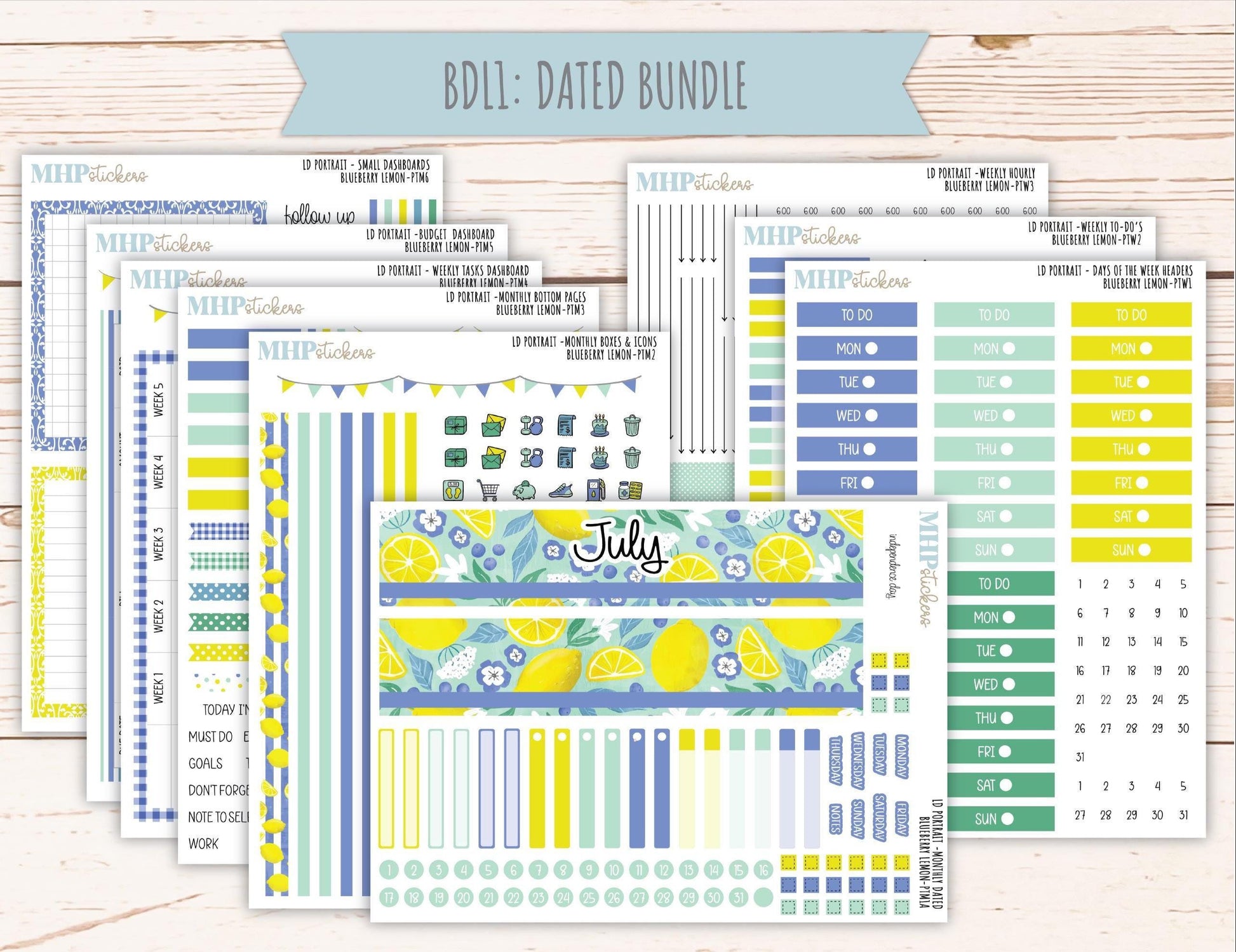 JULY 2025 Stickers for The Scout Laurel Denise Planner (formerly Portrait Planner). "Blueberry Lemon" || PTBL