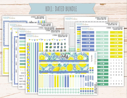 JULY 2025 Stickers for The Scout Laurel Denise Planner (formerly Portrait Planner). "Blueberry Lemon" || PTBL