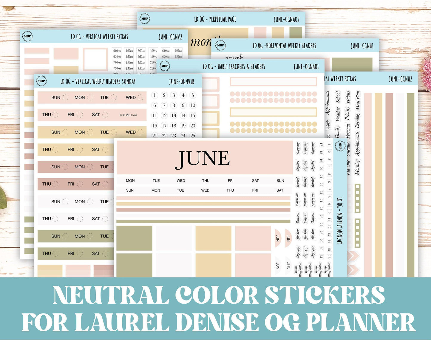 Neutral Color Stickers for Large size Horizontal & Vertical Laurel Denise Planner. (Formerly Original or Standar Size) JUNE || OGNJUN