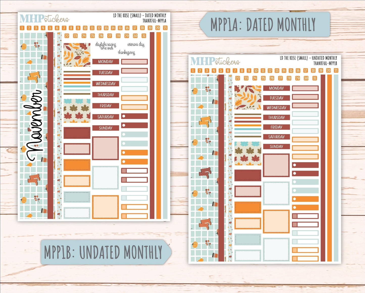 NOVEMBER 2025 Stickers for The Rose Small Laurel Denise Planner (Formerly Mini Project Planner) "Thankful" || MPP
