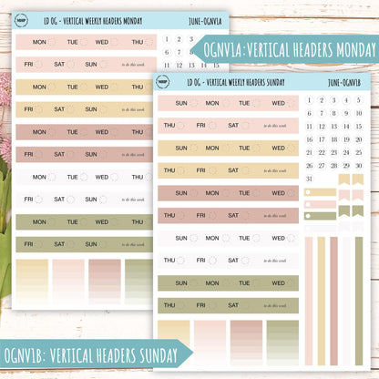 Neutral Color Stickers for Large size Horizontal & Vertical Laurel Denise Planner. (Formerly Original or Standar Size) JUNE || OGNJUN