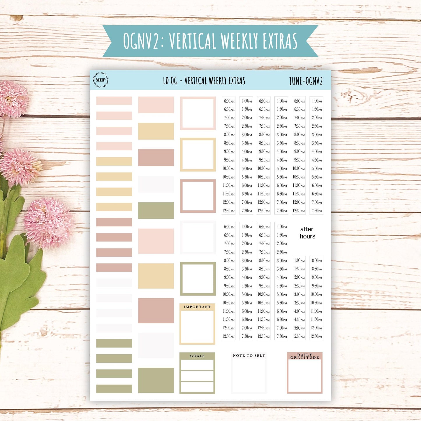 Neutral Color Stickers for Large size Horizontal & Vertical Laurel Denise Planner. (Formerly Original or Standar Size) JUNE || OGNJUN
