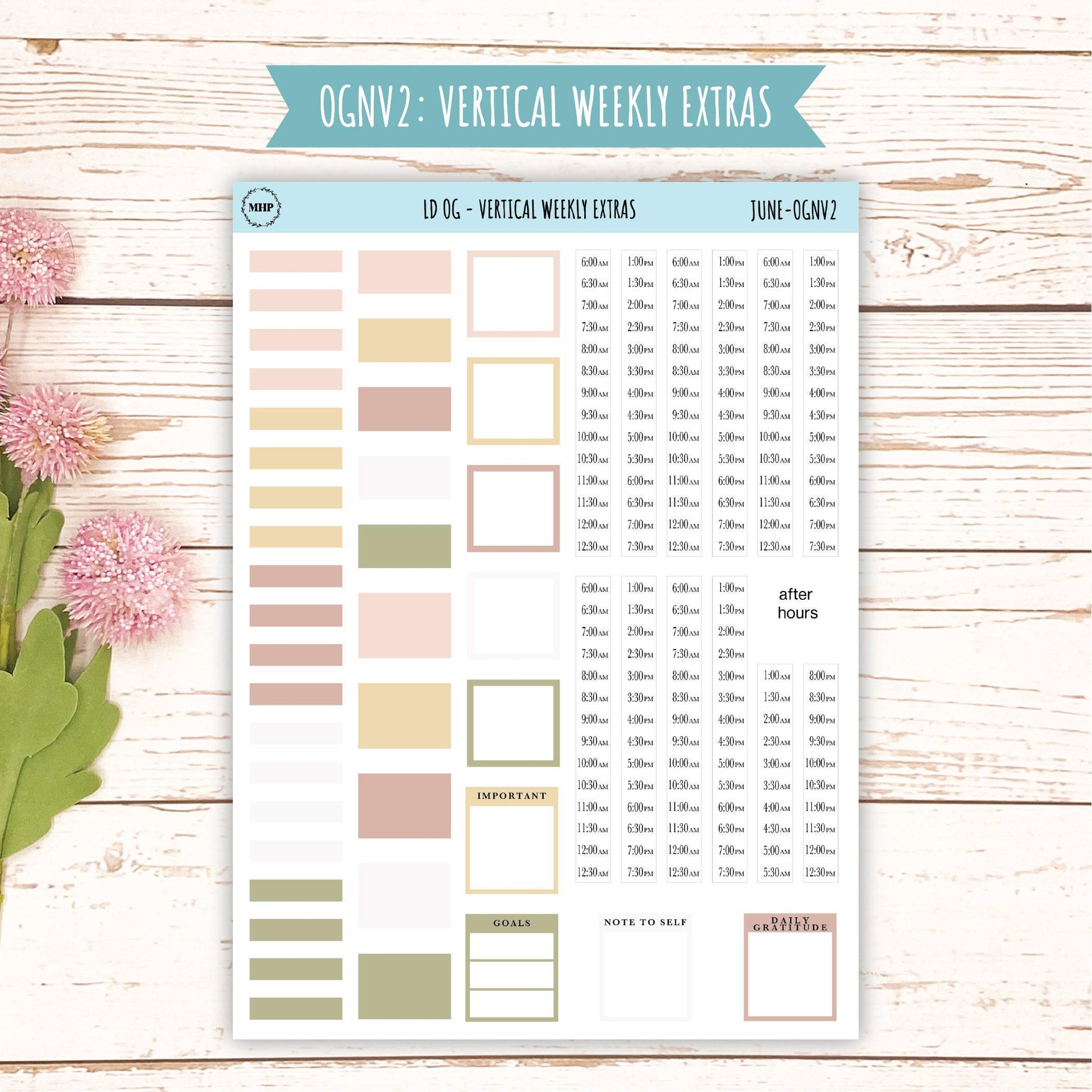 Neutral Color Stickers for Large size Horizontal & Vertical Laurel Denise Planner. (Formerly Original or Standar Size) JUNE || OGNJUN