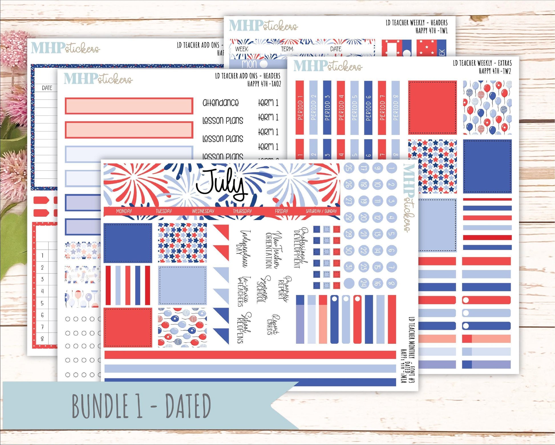JULY Stickers for The Valerie Laurel Denise Planner (Formerly Teacher Planner) "Happy 4th" || TH4
