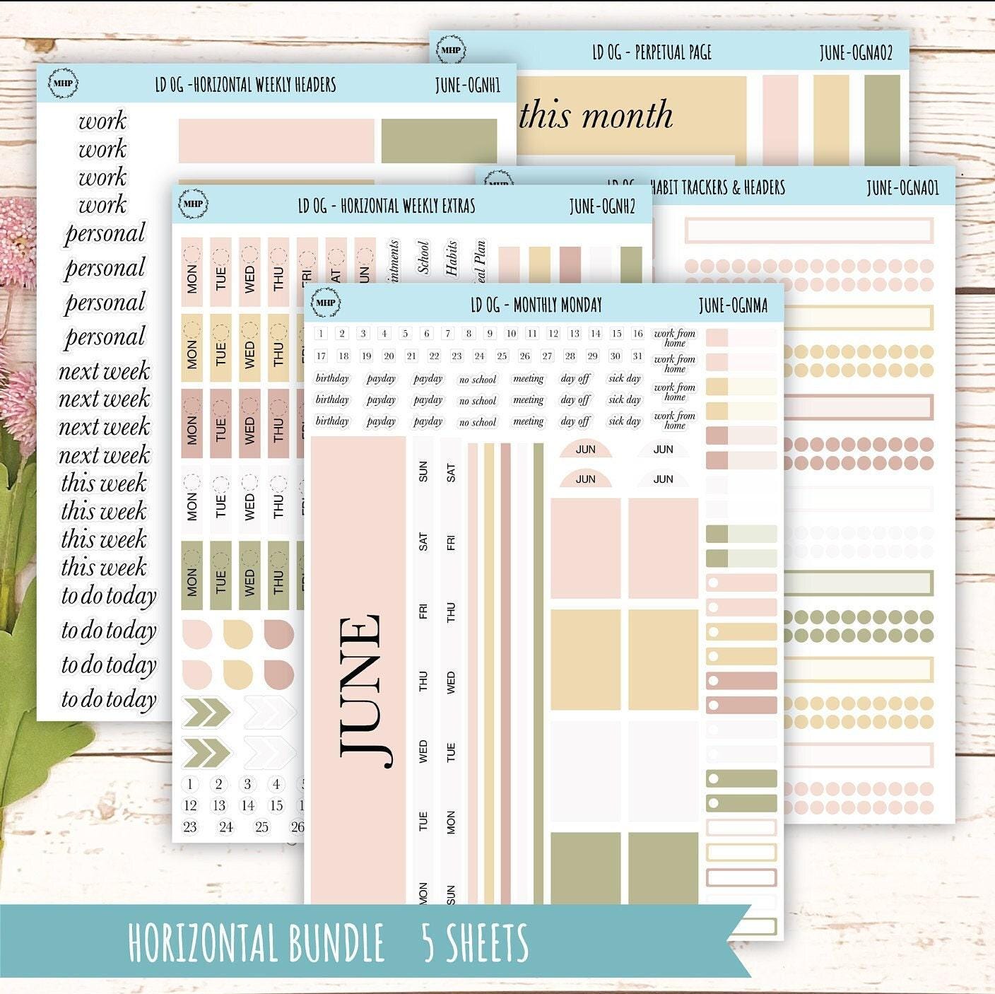Neutral Color Stickers for Large size Horizontal & Vertical Laurel Denise Planner. (Formerly Original or Standar Size) JUNE || OGNJUN