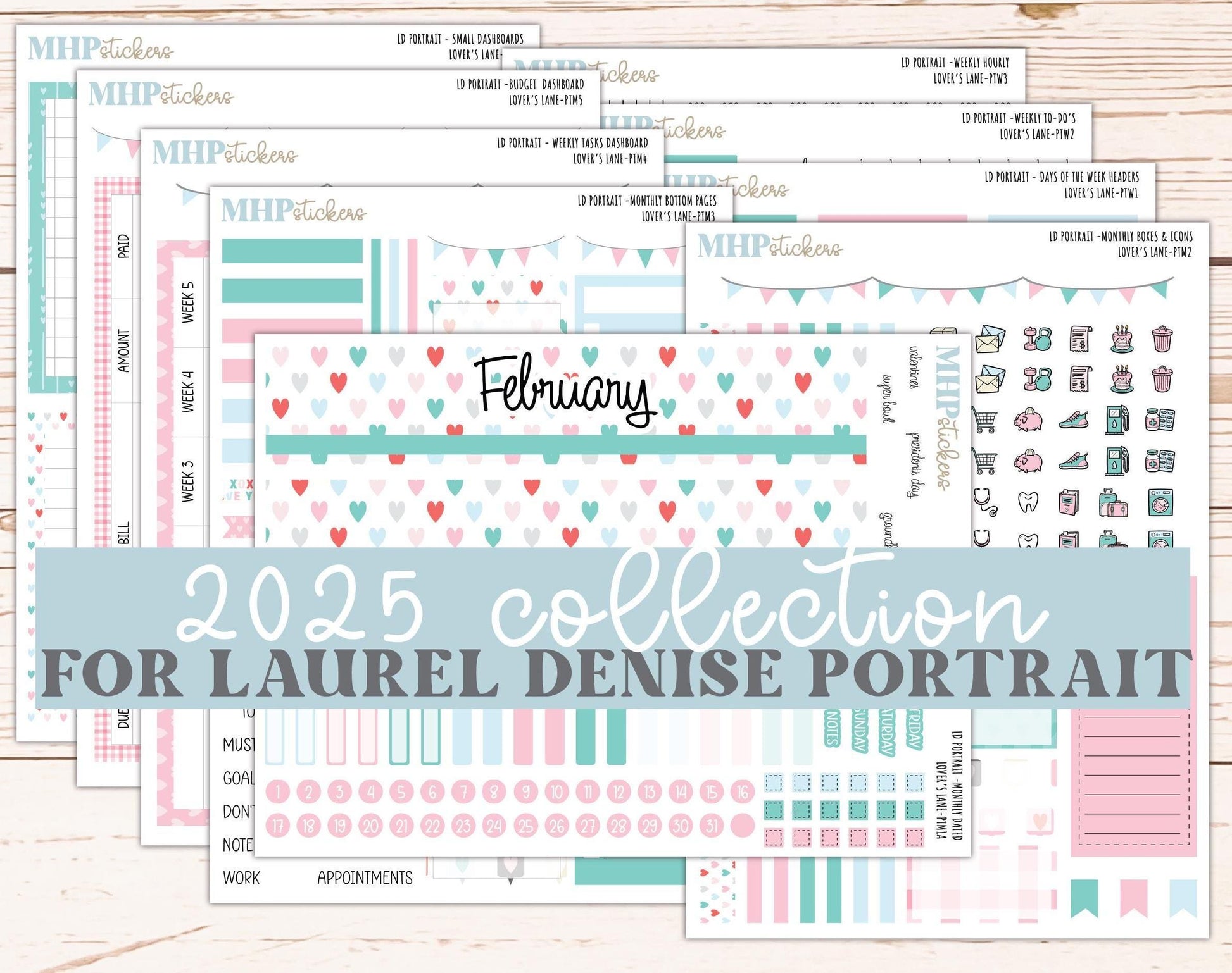 FEBRUARY 2025 Stickers for The Scout Laurel Denise Planner (formerly Portrait Planner). "Lover's Lane" || PTLL