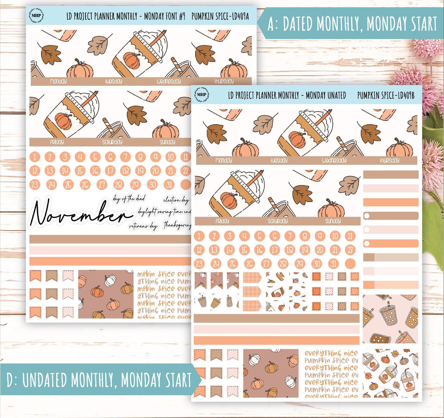 NOVEMBER Stickers for The Rose Large Laurel Denise Planner (Formerly Project Planner) "Pumpkin Spice" || LD409PS