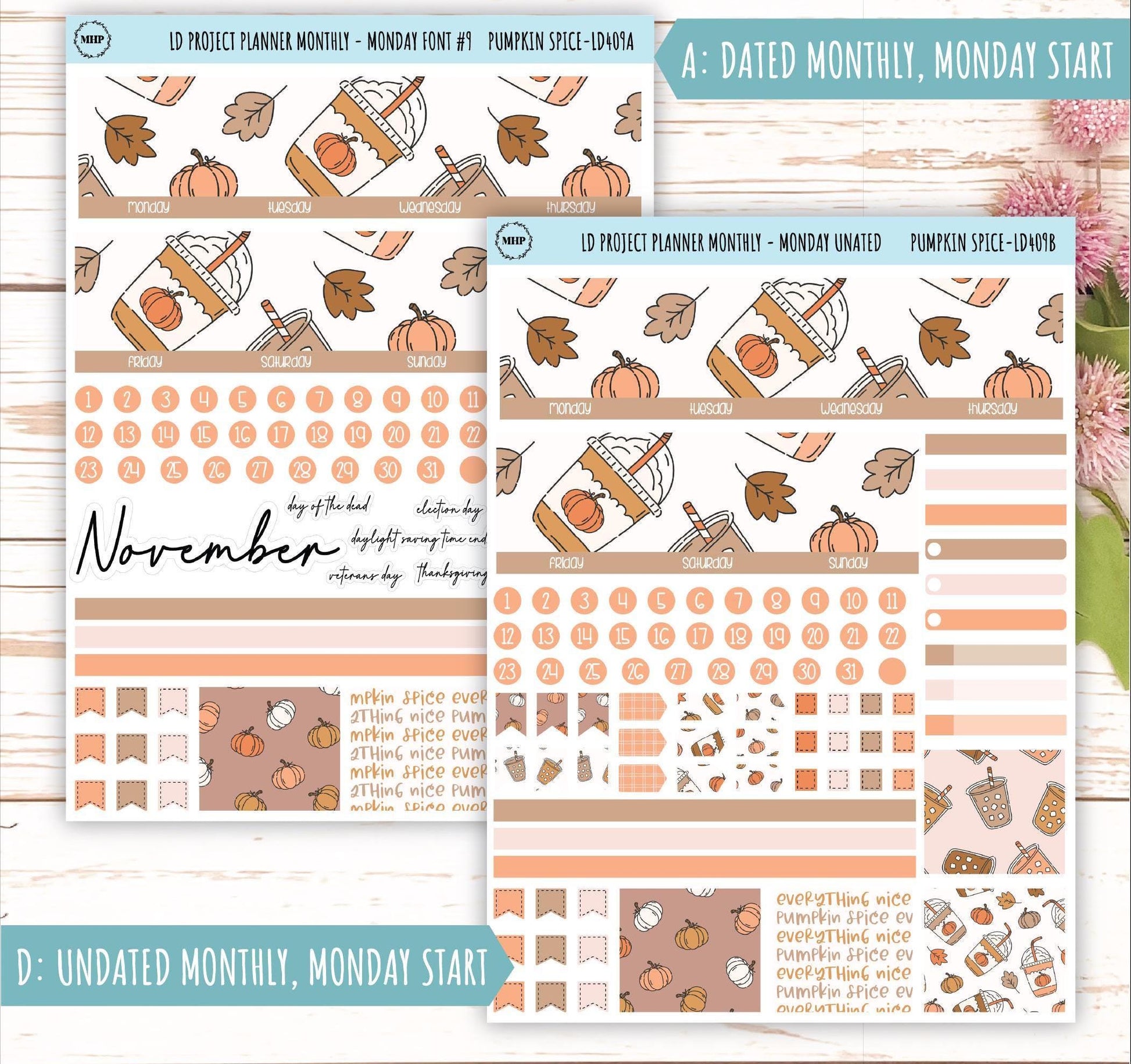 NOVEMBER Stickers for The Rose Large Laurel Denise Planner (Formerly Project Planner) "Pumpkin Spice" || LD409PS