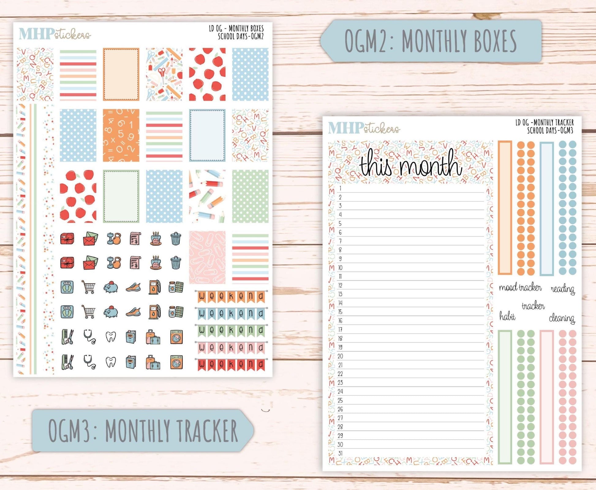 SEPTEMBER 2025 Stickers for Large size Horizontal & Vertical Laurel Denise Planners. (Formerly Original Size) "School Days" || OG