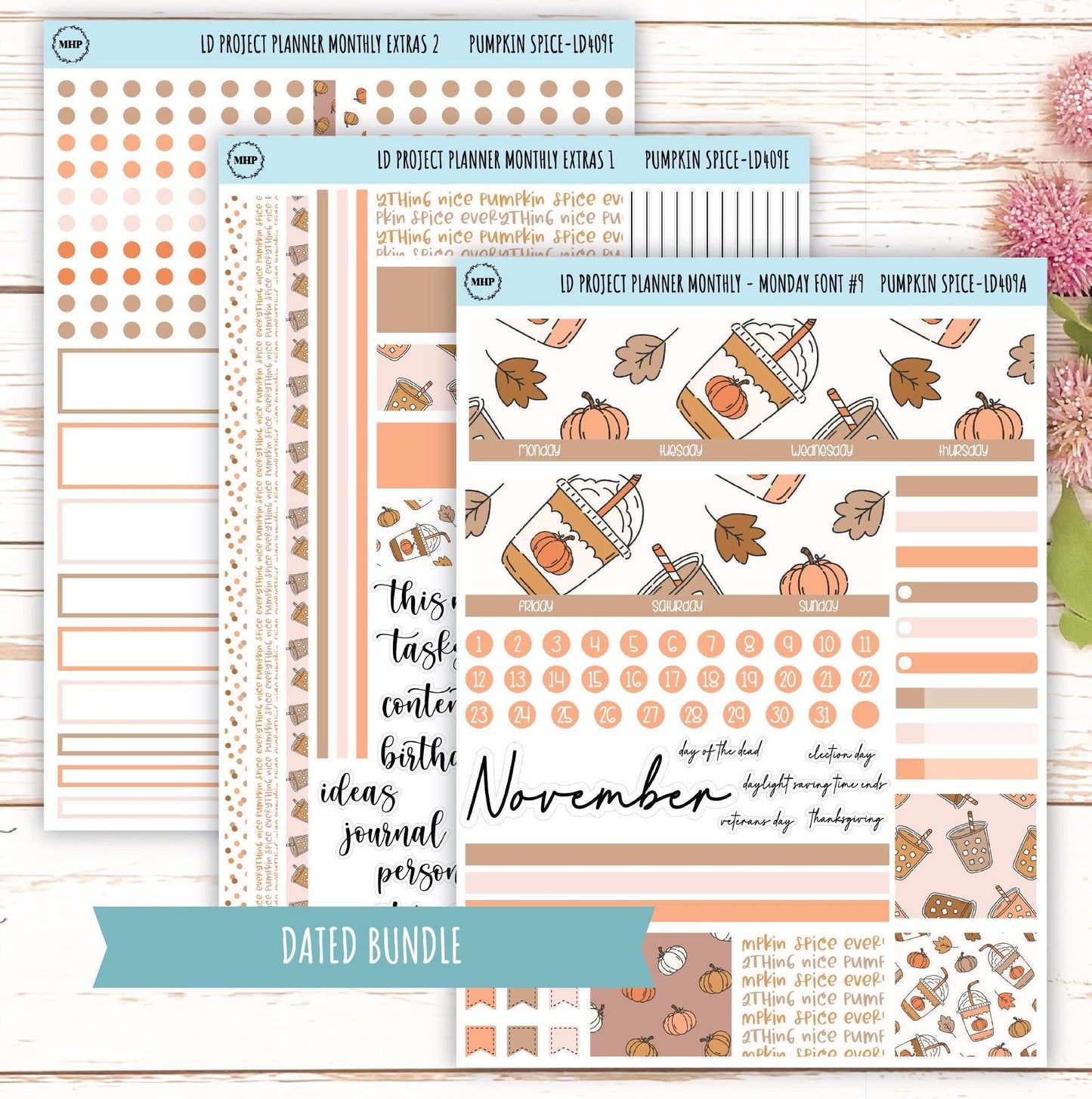 NOVEMBER Stickers for The Rose Large Laurel Denise Planner (Formerly Project Planner) "Pumpkin Spice" || LD409PS