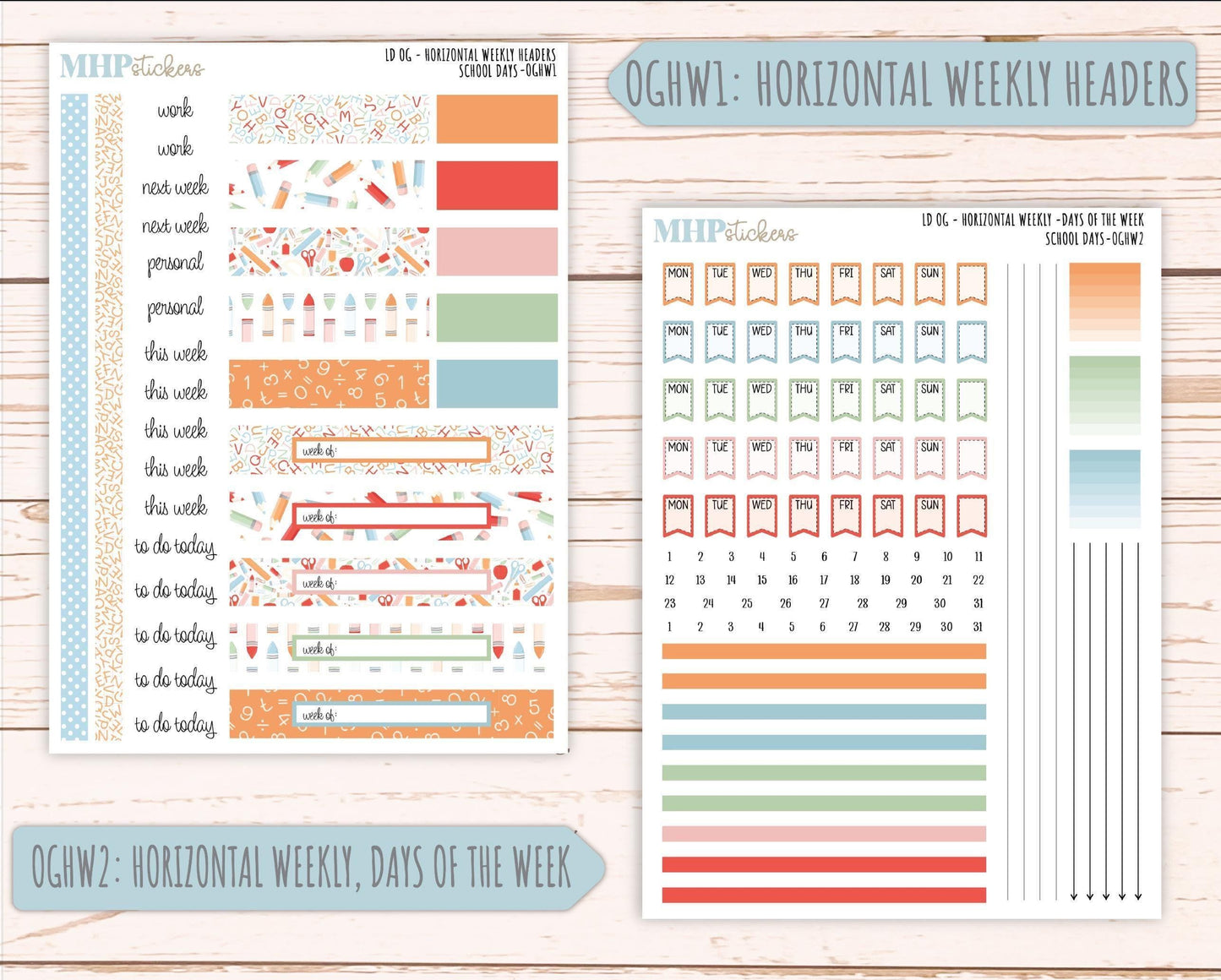 SEPTEMBER 2025 Stickers for Large size Horizontal & Vertical Laurel Denise Planners. (Formerly Original Size) "School Days" || OG