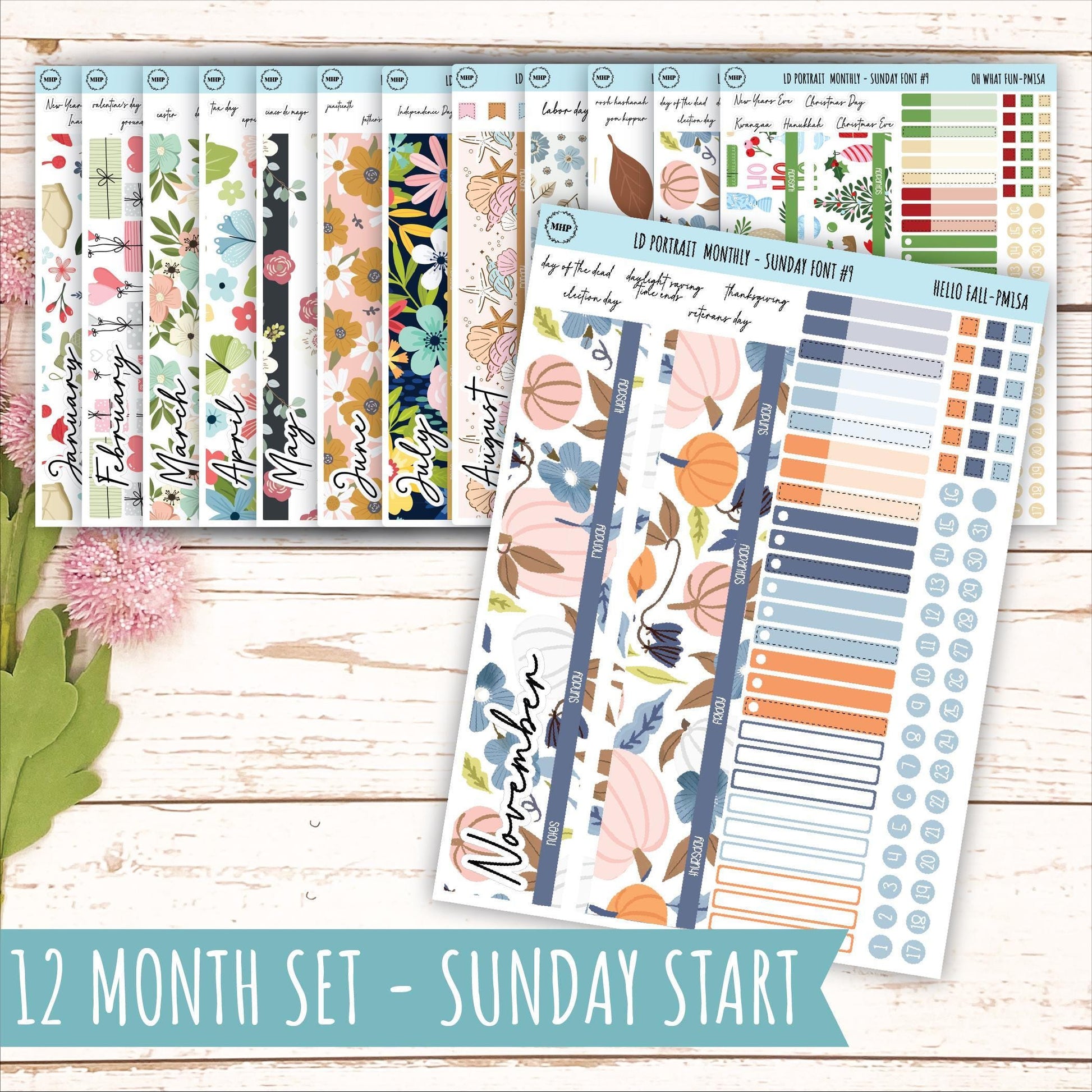 12 Monthly Sheet Set for Laurel Denise PORTRAIT Planner. 2024 Designs || LD407