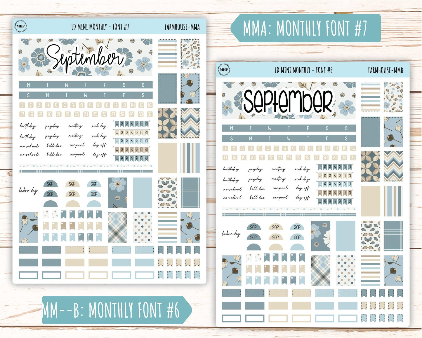 September Stickers for Small Horizontal & Vertical Laurel Denise Planners. (Formerly Mini Planner) "Farmhouse" || MFH