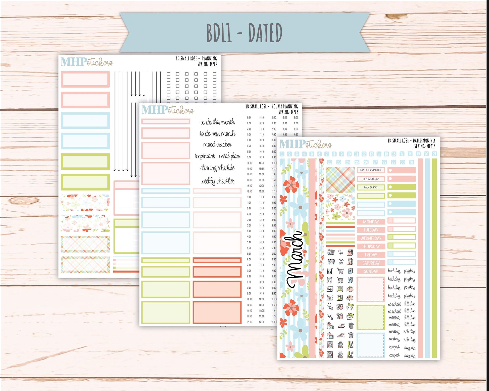 MARCH 2026 Stickers for The Small Rose Laurel Denise Planner (Formerly Mini Project Planner) "Spring" || MPP