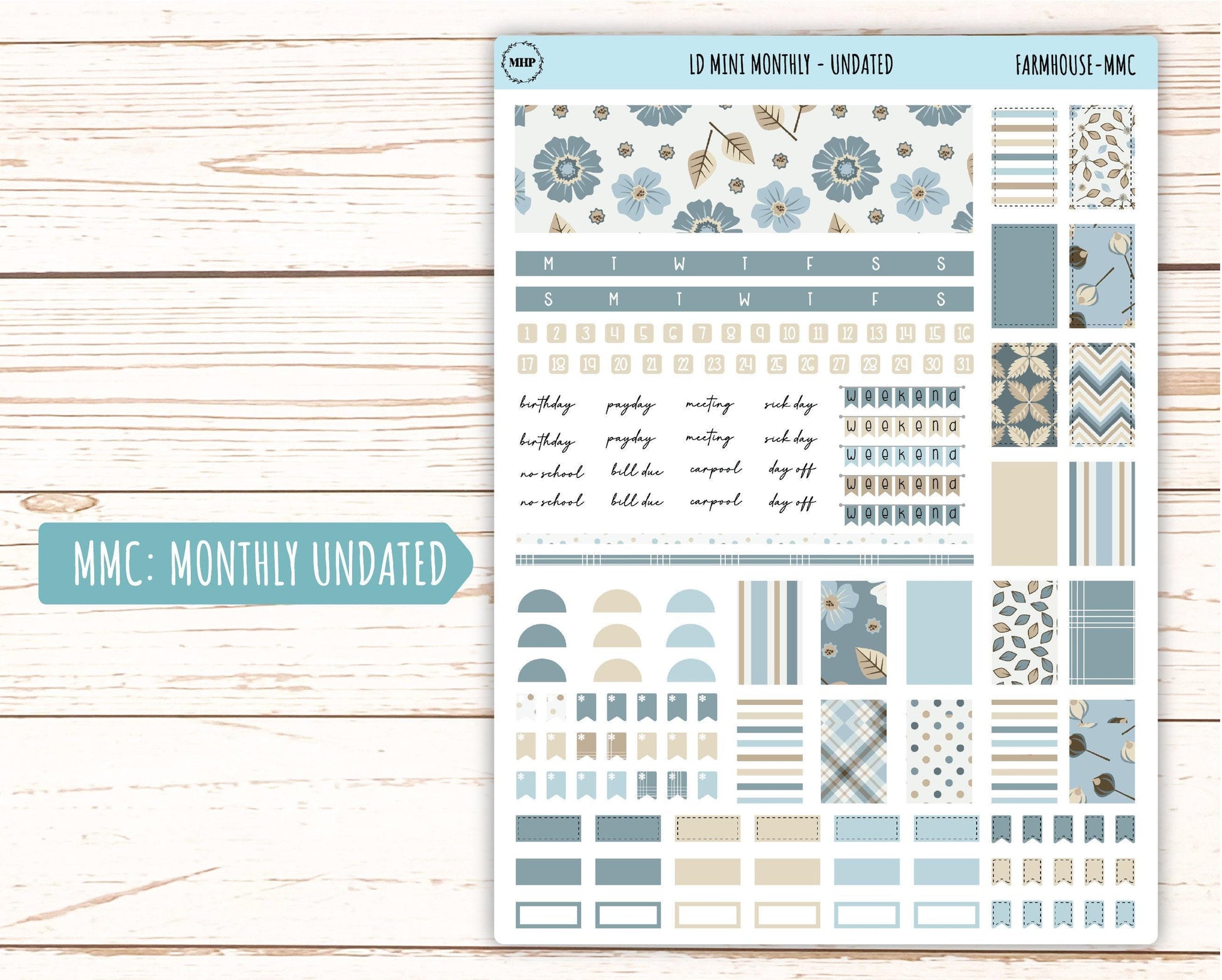 September Stickers for Small Horizontal & Vertical Laurel Denise Planners. (Formerly Mini Planner) "Farmhouse" || MFH