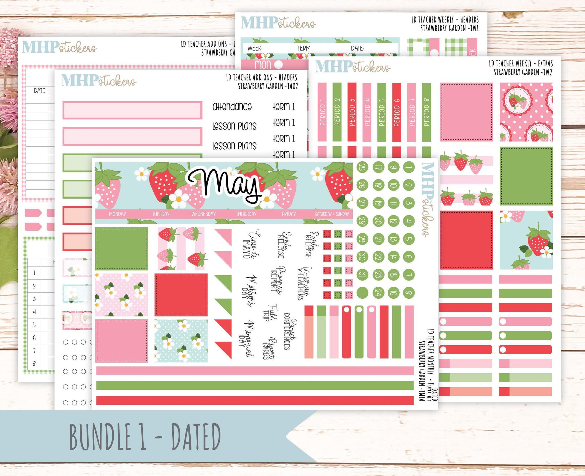 MAY Stickers for The Valerie Laurel Denise Planner (Formerly Teacher Planner) "Strawberry Garden" || TSG