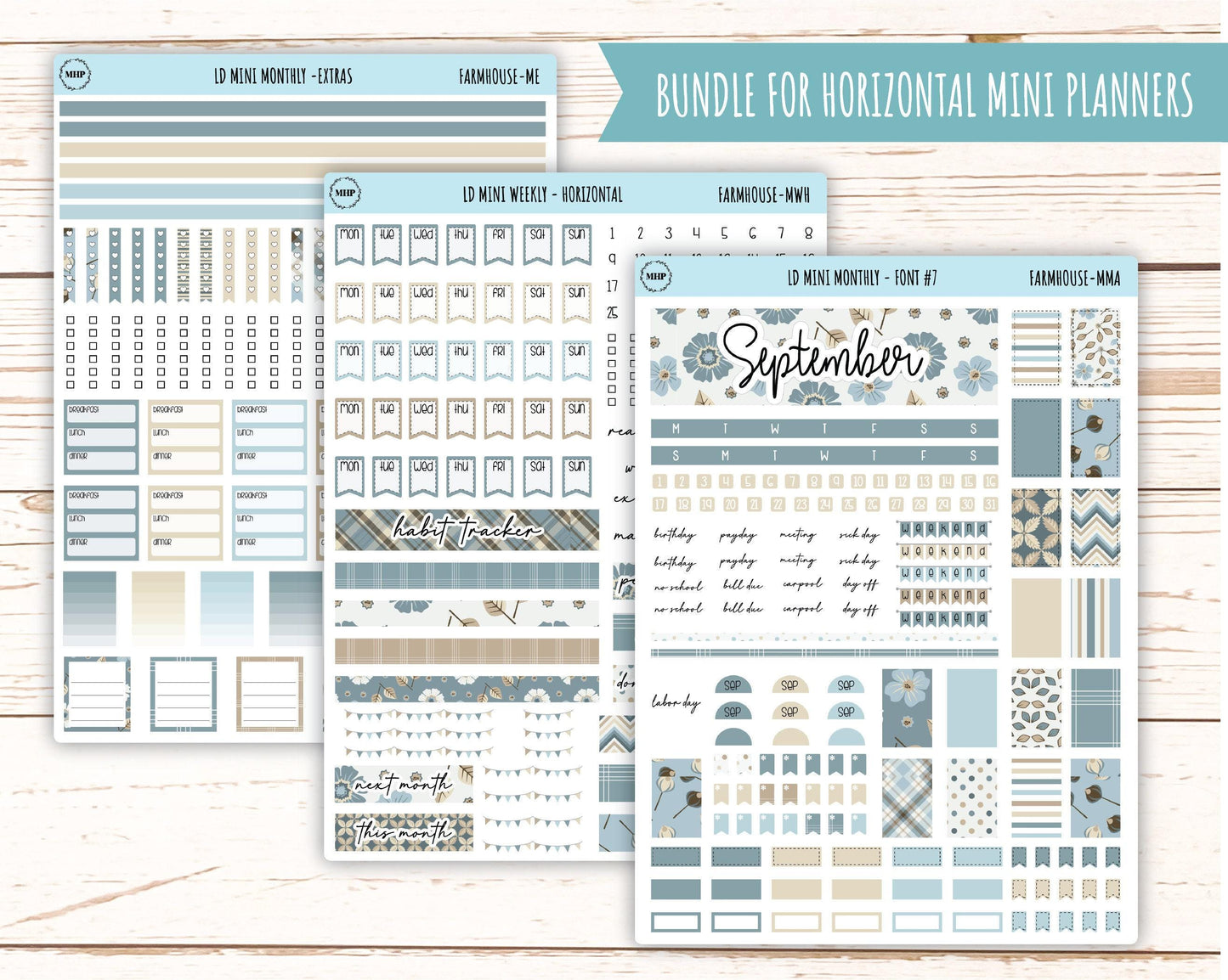 September Stickers for Small Horizontal & Vertical Laurel Denise Planners. (Formerly Mini Planner) "Farmhouse" || MFH