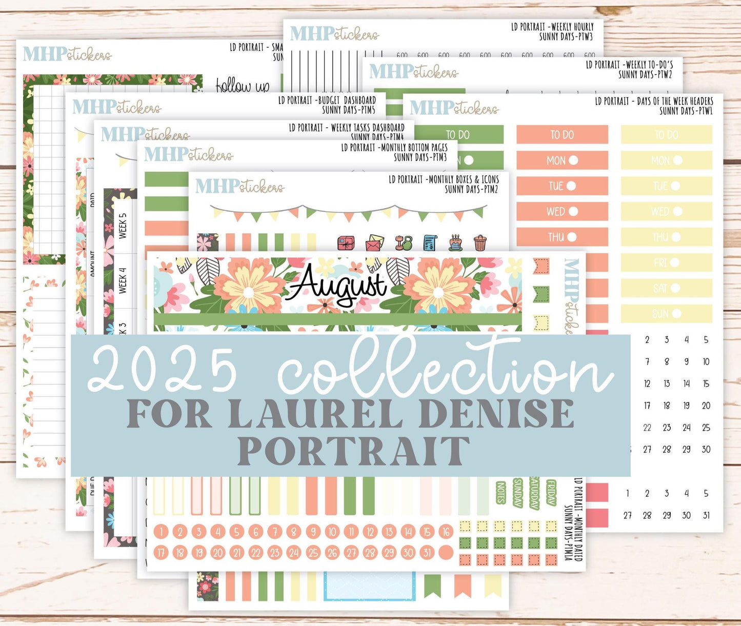 AUGUST 2025 Stickers for The Scout Laurel Denise Planner (formerly Portrait Planner). "Sunny Days" || PTSD
