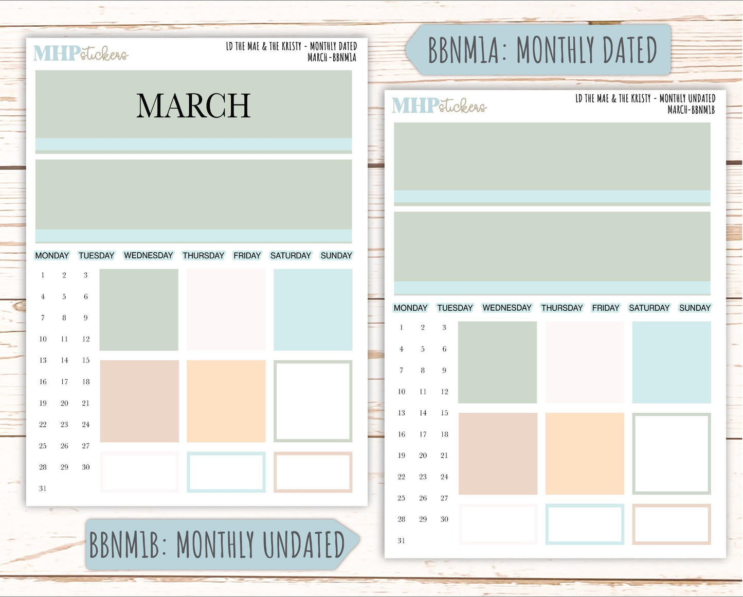 MARCH Stickers for The Mae & Kristy Laurel Denise Planners (formerly Book Bound Planner). Neutral Color || BBN