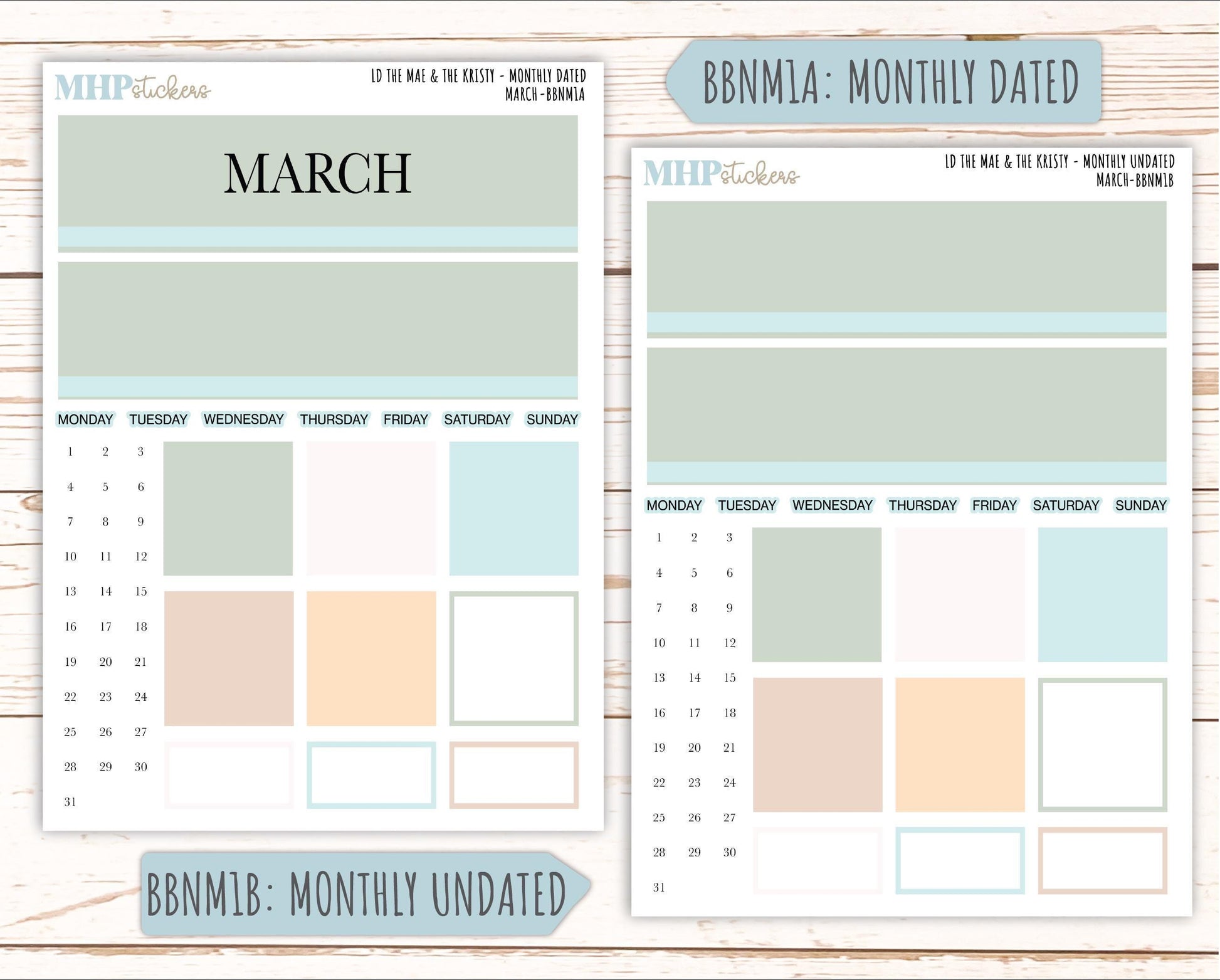 MARCH Stickers for The Mae & Kristy Laurel Denise Planners (formerly Book Bound Planner). Neutral Color || BBN