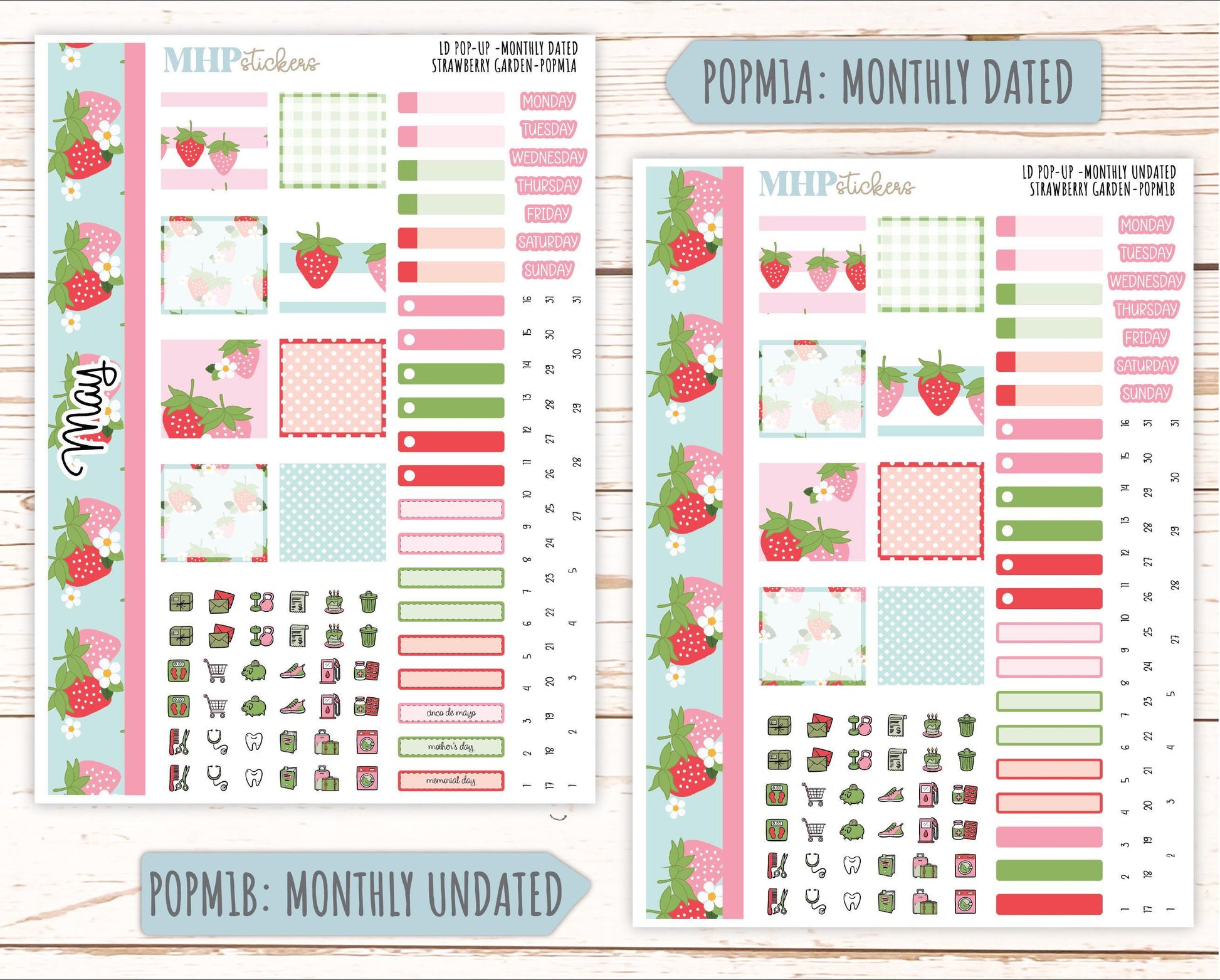 May 2025 Stickers for The Jo Laurel Denise Planner (Formerly Pop-Up Planner) "Strawberry Garden" || POPSG