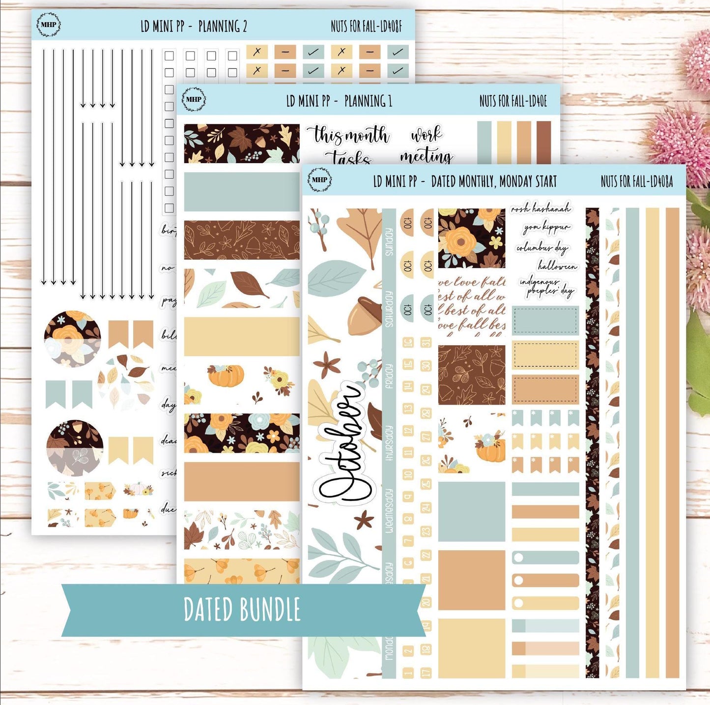 OCTOBER Stickers for The Rose Small Laurel Denise Planner (Formerly Mini Project Planner) "Nuts for Fall" || LD408NF