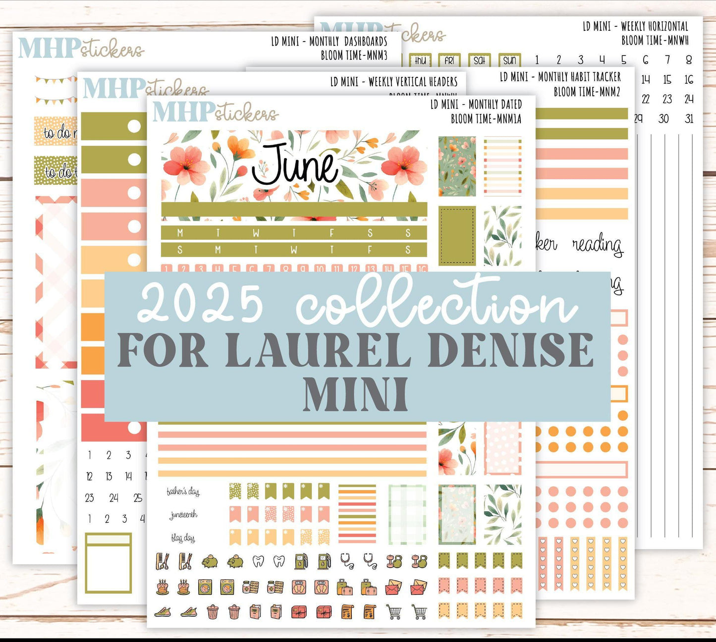JUNE 2025 Stickers for Small Horizontal & Vertical Laurel Denise Planners. (Formerly Mini Planner) "Bloom Time" || MNBT
