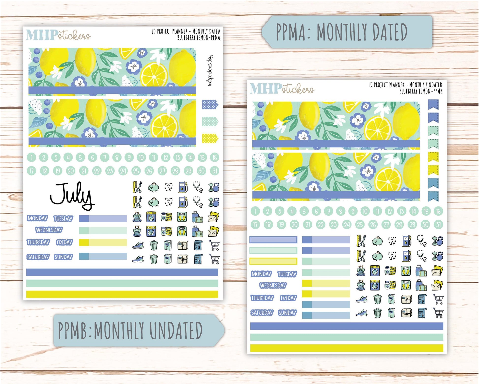 JULY Stickers for the large Laurel Denise Rose Planner (Formerly Project Planner) "Blueberry Lemon" || PPBL