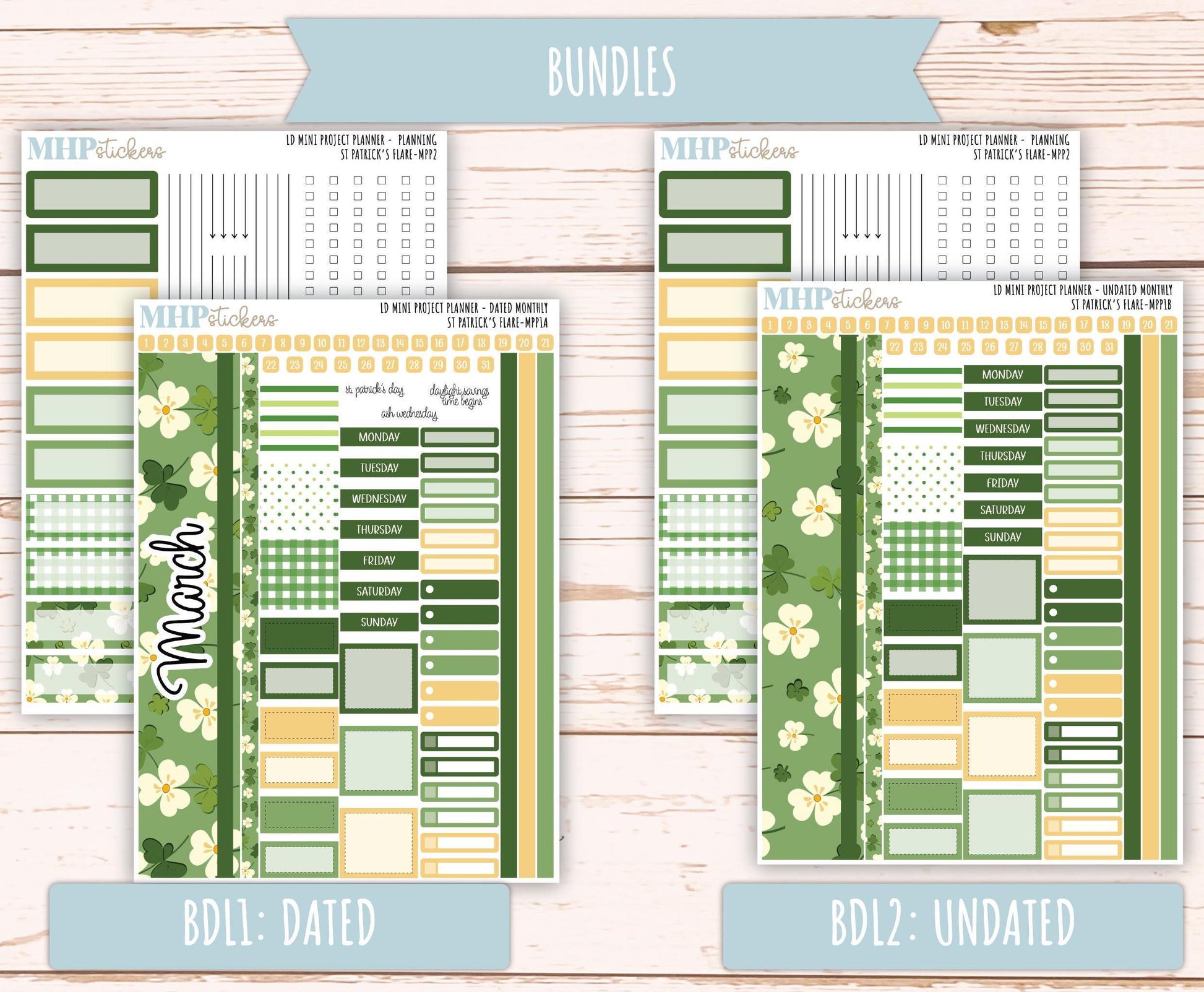 MARCH 2025 Stickers for The Rose Small Laurel Denise Planner (Formerly Mini Project Planner) "St Patrick's Flare" || MPPSPF